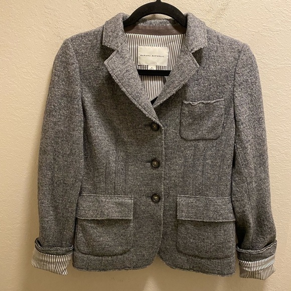Banana Republic Gray Wool Blend Blazer Size 4 - Picture 2 of 12